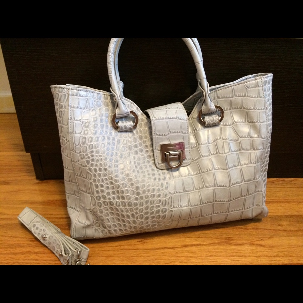 Ivanka Trump Gray Crocodile-Embossed Bag